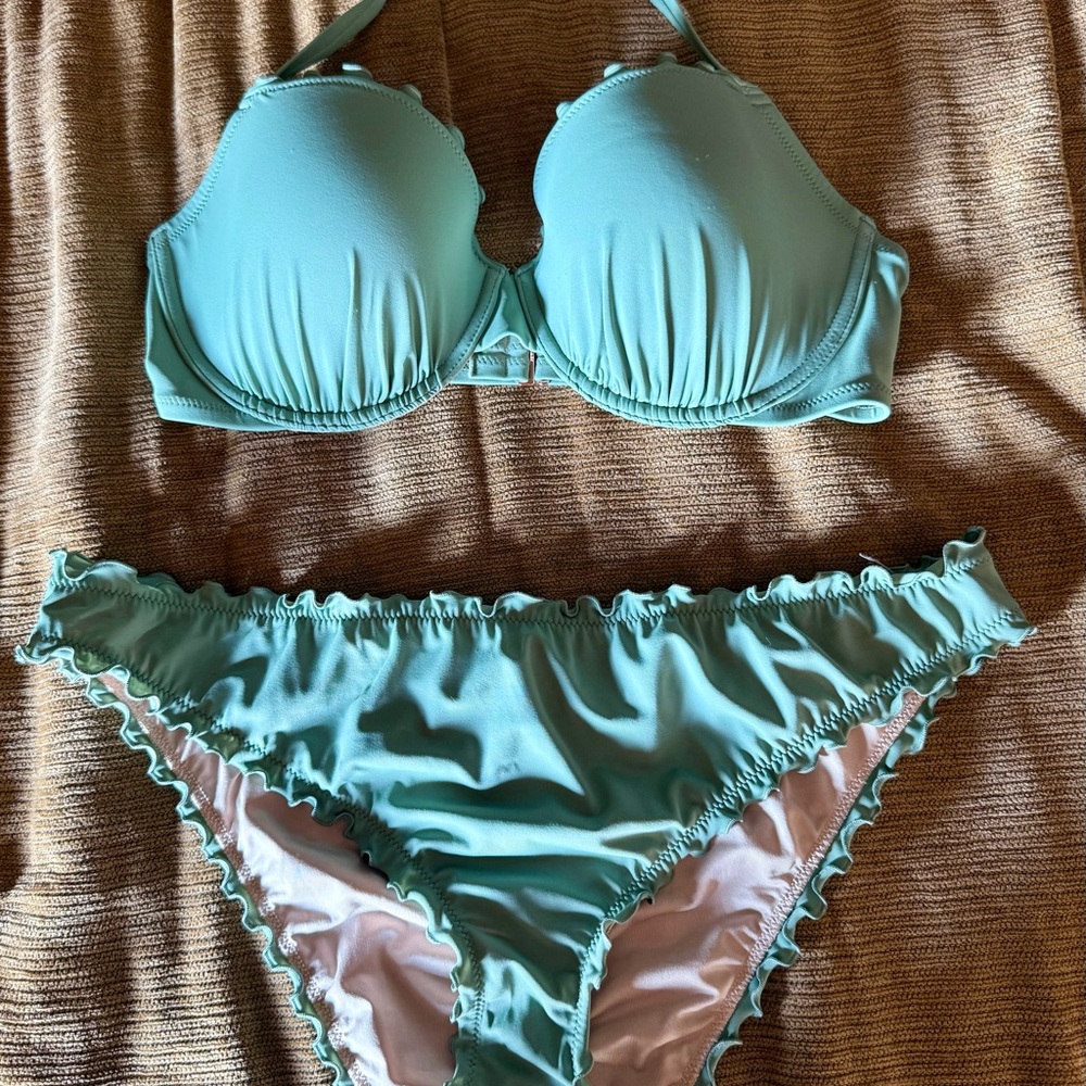 Green Ruffled Bikini Set
